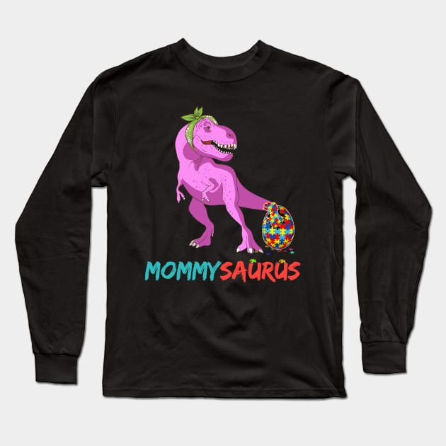 Momsaurus Autism Awareness Mother's Day Mommy Dinosaur Mom Long Sleeve T-Shirt by igybcrew